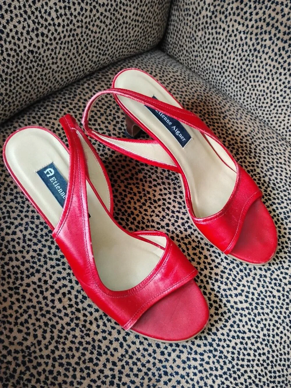 GUC Vintage Etienne Aigner Red Leather Slingback Heels